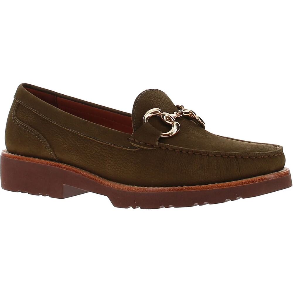 Vaqay Galway Ladies Loafer Olive Green Horsebit Gold Chain NEW Size 40 / 9
